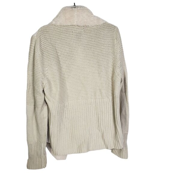Chelsea & Theodore Cardigan Sweater Size XL Beige Faux-Fur Suede Open-Front Knit - Picture 2 of 9